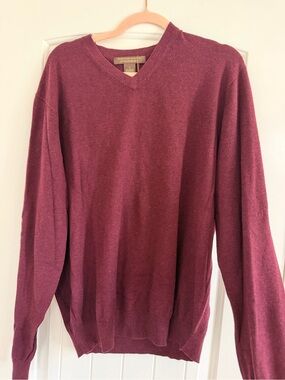 Sebastian Cooper Cotton Cashmere Blend V-Neck Sweater Burgundy Men's Large NWT